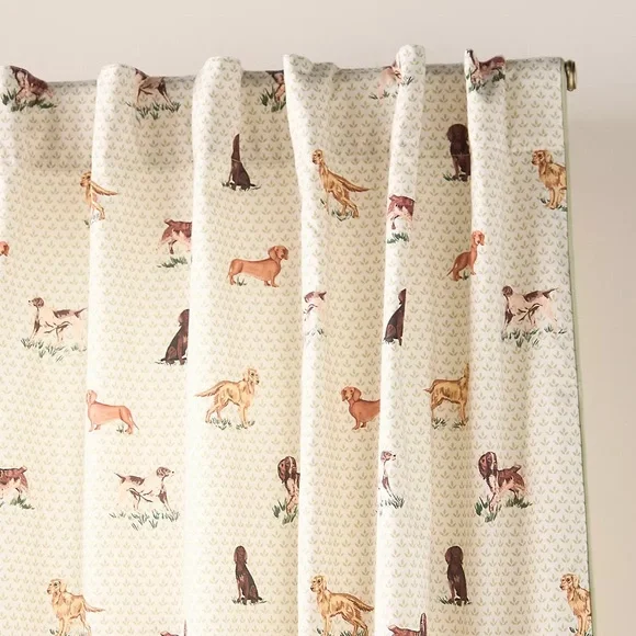 NWT Set of 2 Anthropologie Printed Dog Curtain Panels  96” x 50” Mint - Picture 2 of 2